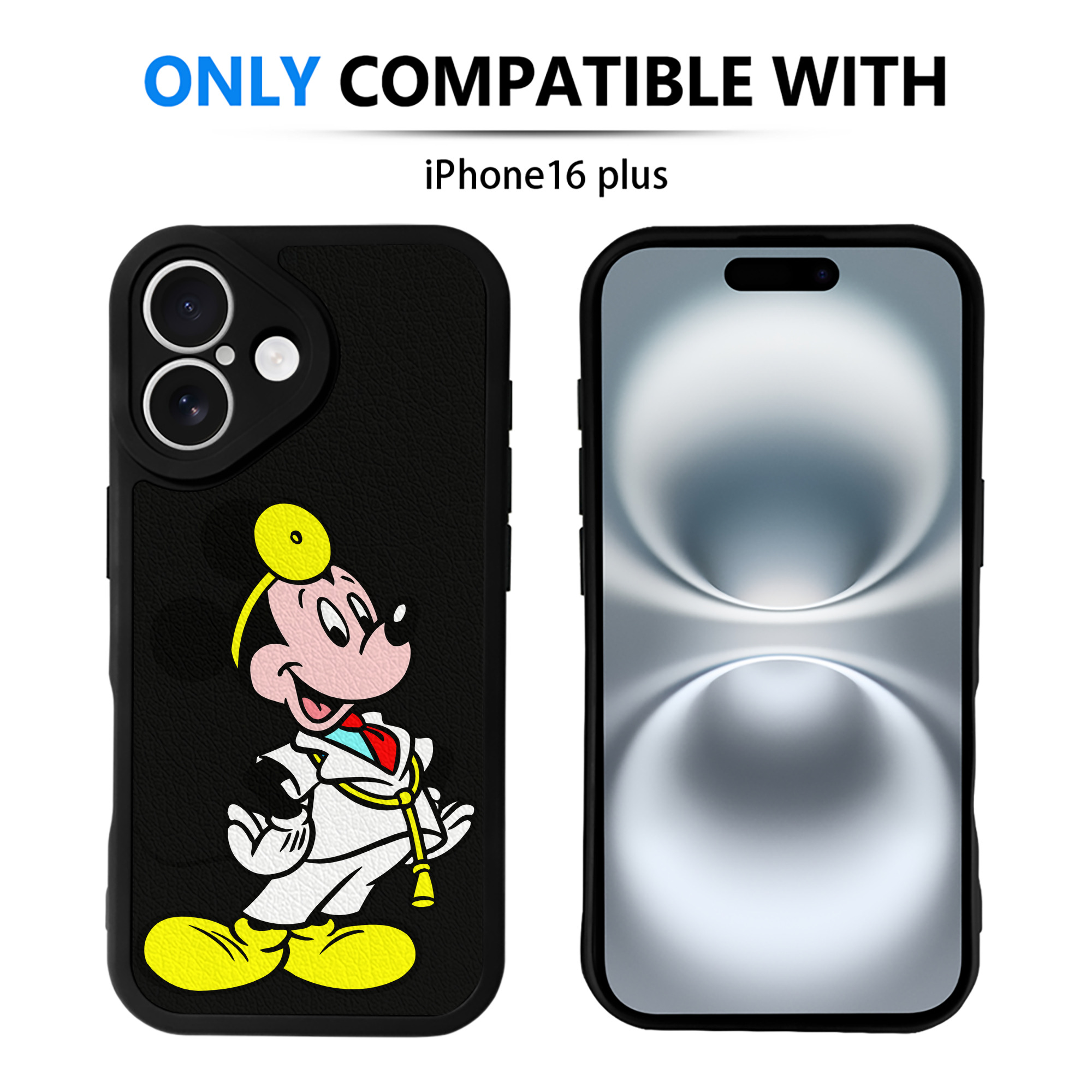 （画像用） ミッキーマウス Mickey Mouse 【iPhone 16シリーズ対応】シリコンスマホケース（レザー調） 材質：シリコン